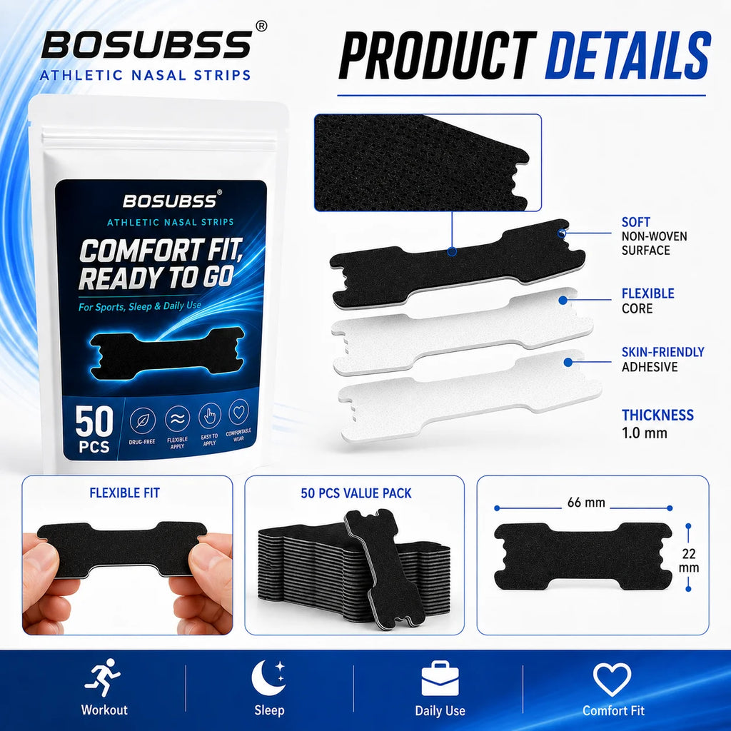 Black nose patch, suitable for various occasions, sports, fitness, sleep, soft and comfortable, portable Oasis Select 50pcs
