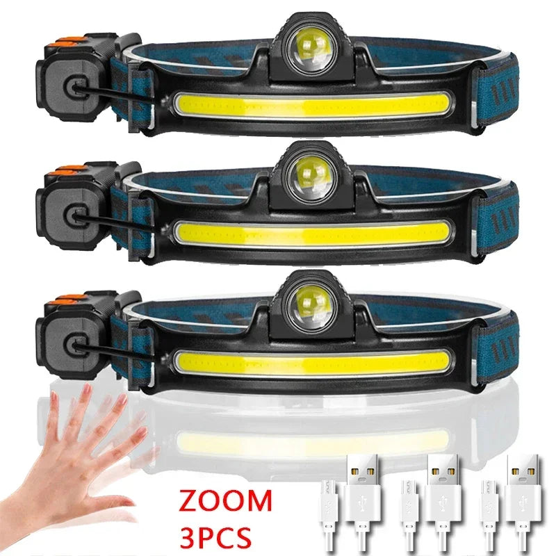 IR Sensor LED Headlamp XPG+COB USB Rechargeable Waterproof 2000mAh