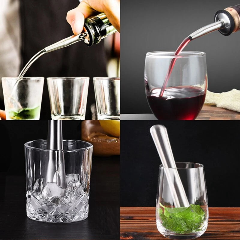 Stainless Steel Boston Mixer Set Bartending Kit Bar Tools With Cocktail Recipe, Pourer Muddler Jigger Oasis Select
