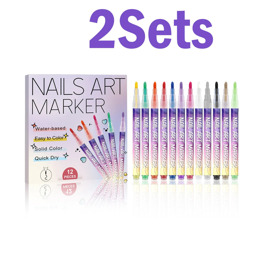 12-Color Nail Art Acrylic Paint Pens – 3D Doodle & Dotting Set Nail Art Pen Set Oasis Select 2 Sets
