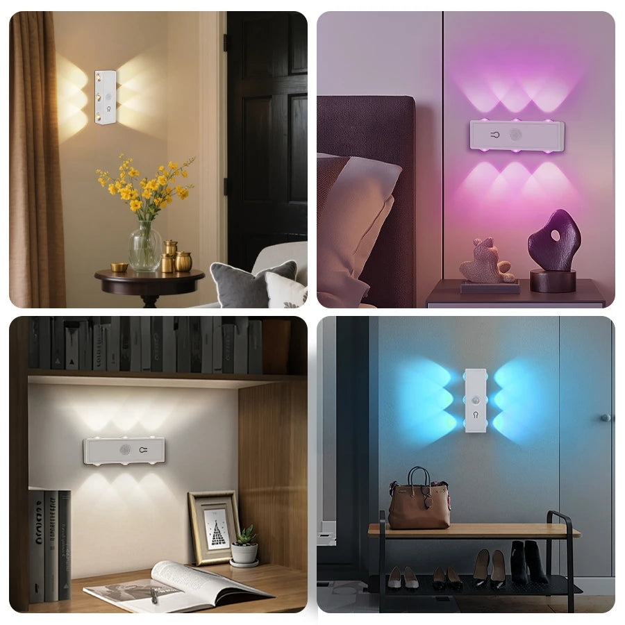 3 Colors/RGB Motion Sensor LED Night Light Rechargeable Magnetic Wall Lamp Touch Dimming Ambient Light for Bedroom Hallway Stair Oasis Select