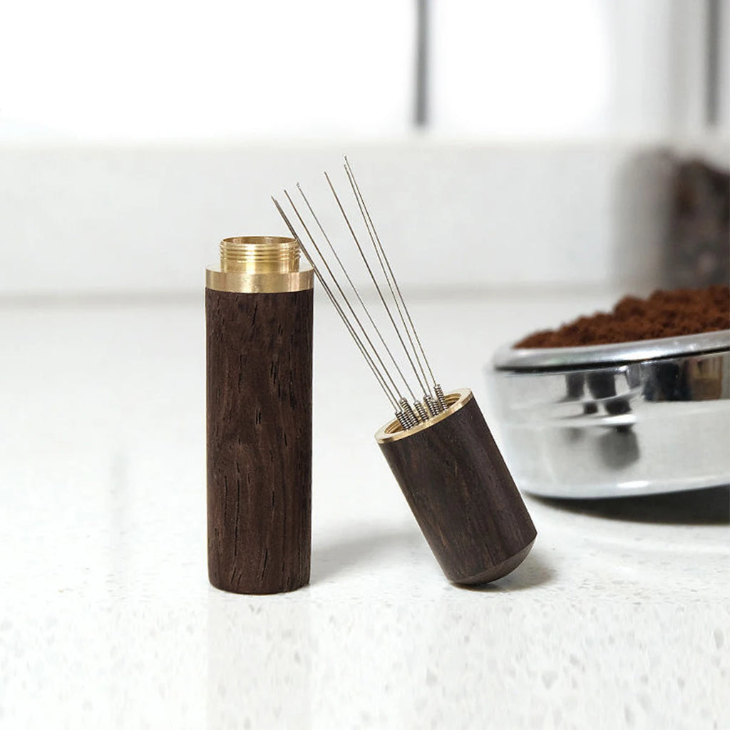 6-Needle Espresso Distribution Tool – Coffee powder distributor, 0.4mm Pins to Break Up Clumps & Prevent Channeling, Wood Handle Oasis Select DarkBrown