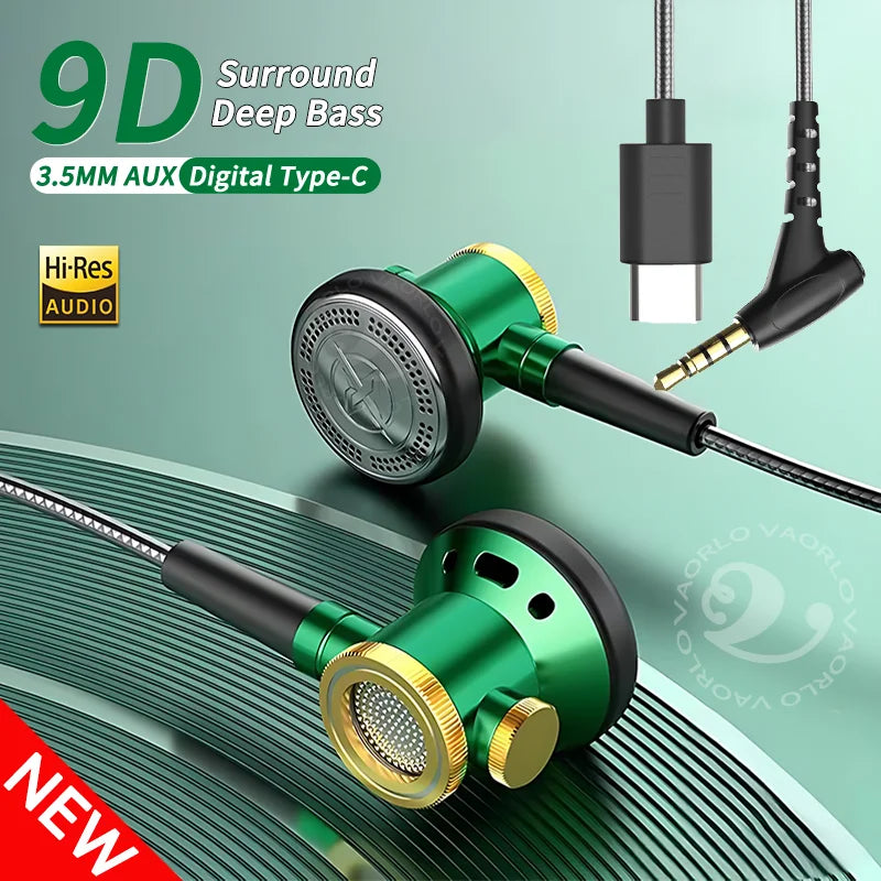 D08 Metal HIFI Heavy Bass Headset 3.5MM/Type-C Digital Chip With Mic In-Ear Wired Headphones Music Sports For Samsung Android Oasis Select