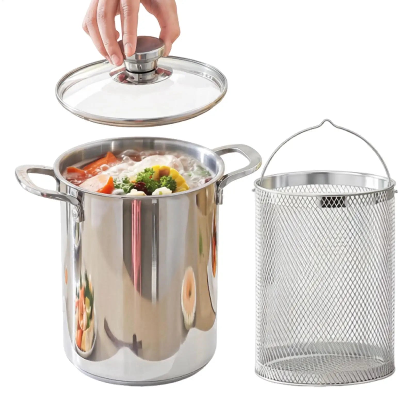 4L Stainless Steel Deep Fryer Oil Save Potato Chip Frying Pot Vegetable Noodle Stewing Pot with Strainer Chicken Cooking Tools Oasis Select
