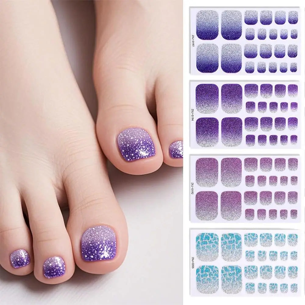 22tips Baking Free Toe Nail Sticker Adhesive Toenail Stickers for Women Summer Glitter Toe Nail Stickers Full Cover Nail Wraps Oasis Select