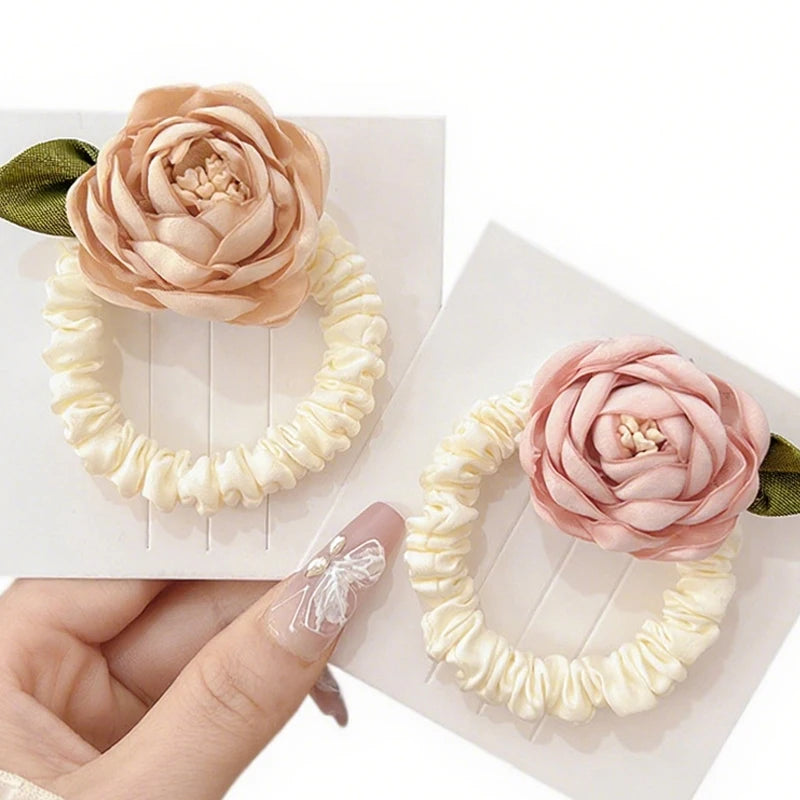 2/3 PCS Flower Hair Scrunchies for Women – Elegant Ponytail Holders for Thick, Curly, Thin & Fine Hair, No-Slip Donut Hair Ties Oasis Select Combo-2pcs