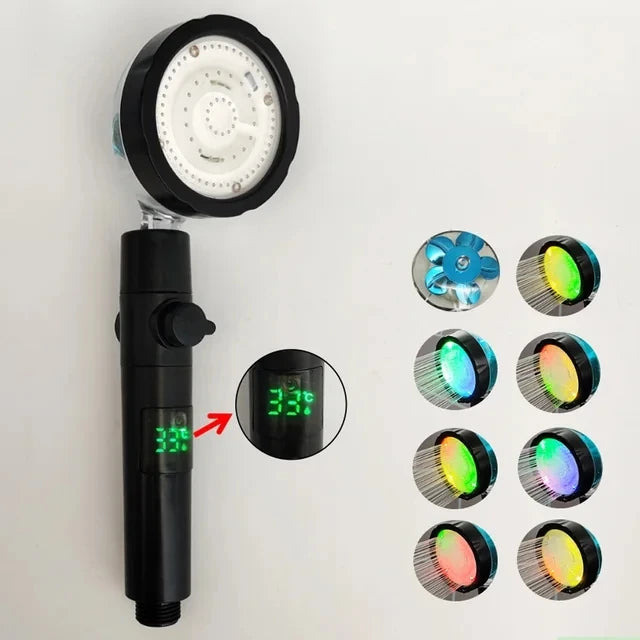 New 3/7 Colors Digital Temperature Display LED Shower Head High Pressure Shower Turbo Bathroom Hand Hose Set Showerhead Nozzle Oasis Select NO Temp control B