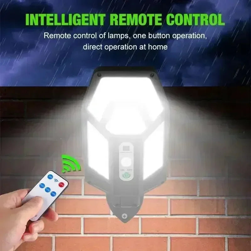 LED Solar Street Wall Lights Waterproof Induction Solar Powered Lamp for Outdoor Garden Patio Path Yard Garage Torch with Remote Oasis Select