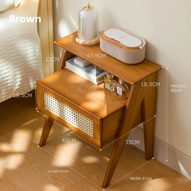Bedroom bedside table drawer storage cabinet household living room snack locker storage box simple bedside locker Oasis Select brown