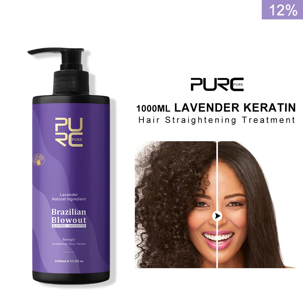 1000ml Brazilian Keratin Hair Treatment 0%/5%/8%/12% Formalin Smoothing Straightening Soften Hair Care Professional Salon PURC Oasis Select 12 Percent Lavender Russian Federation