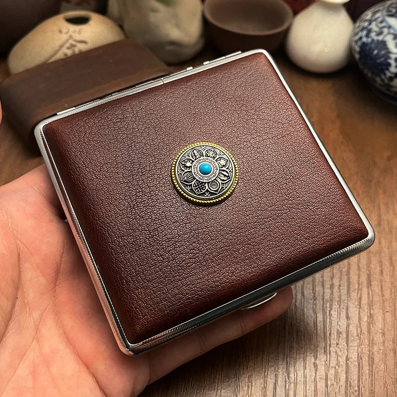 Cowhide Cigarette Box Thick Cigarette Side-flip Ultra-thin Handcrafted Top Layer Classic Men's Retro 20-pack Cigarette Box Oasis Select