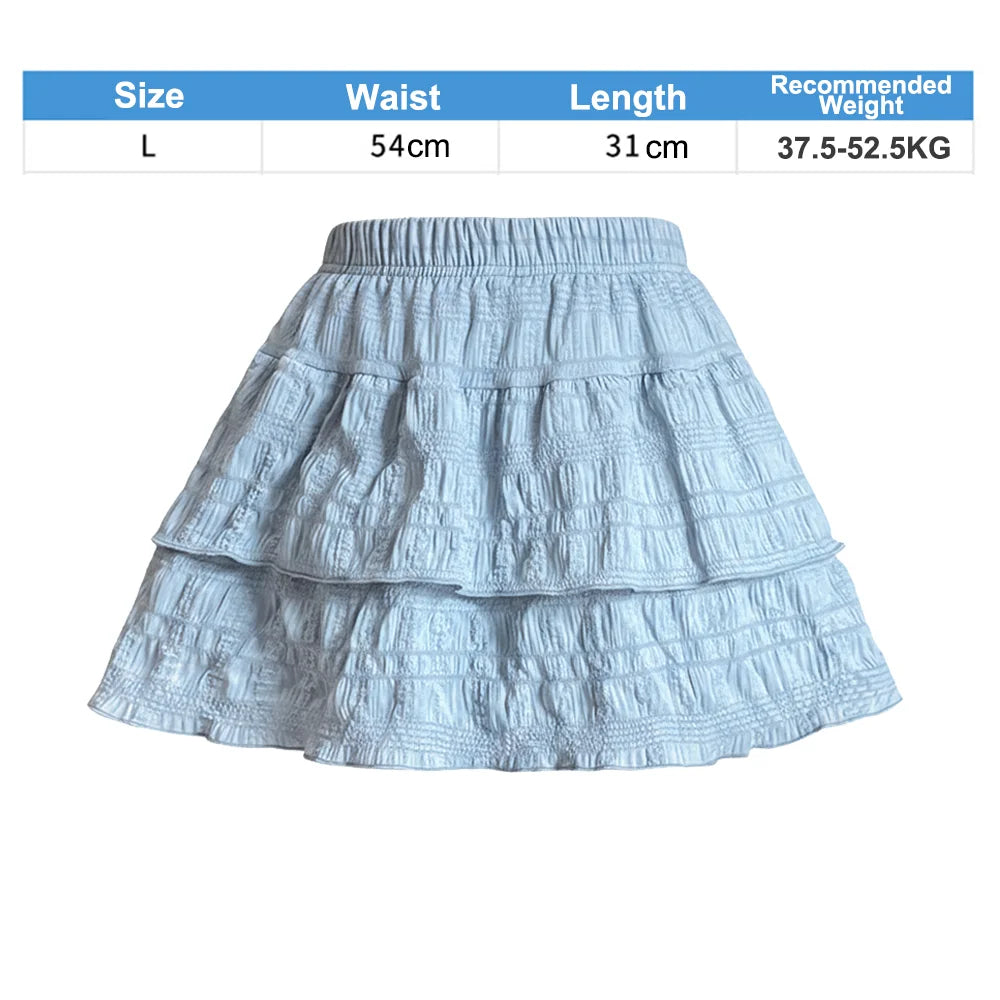 Fashion High Waist Lolita Shorts Skirt Kawaii Elastic Ruffle Skirt All-match Y2K Pleated Skirt for Women Girls Oasis Select Black-XL 1 L