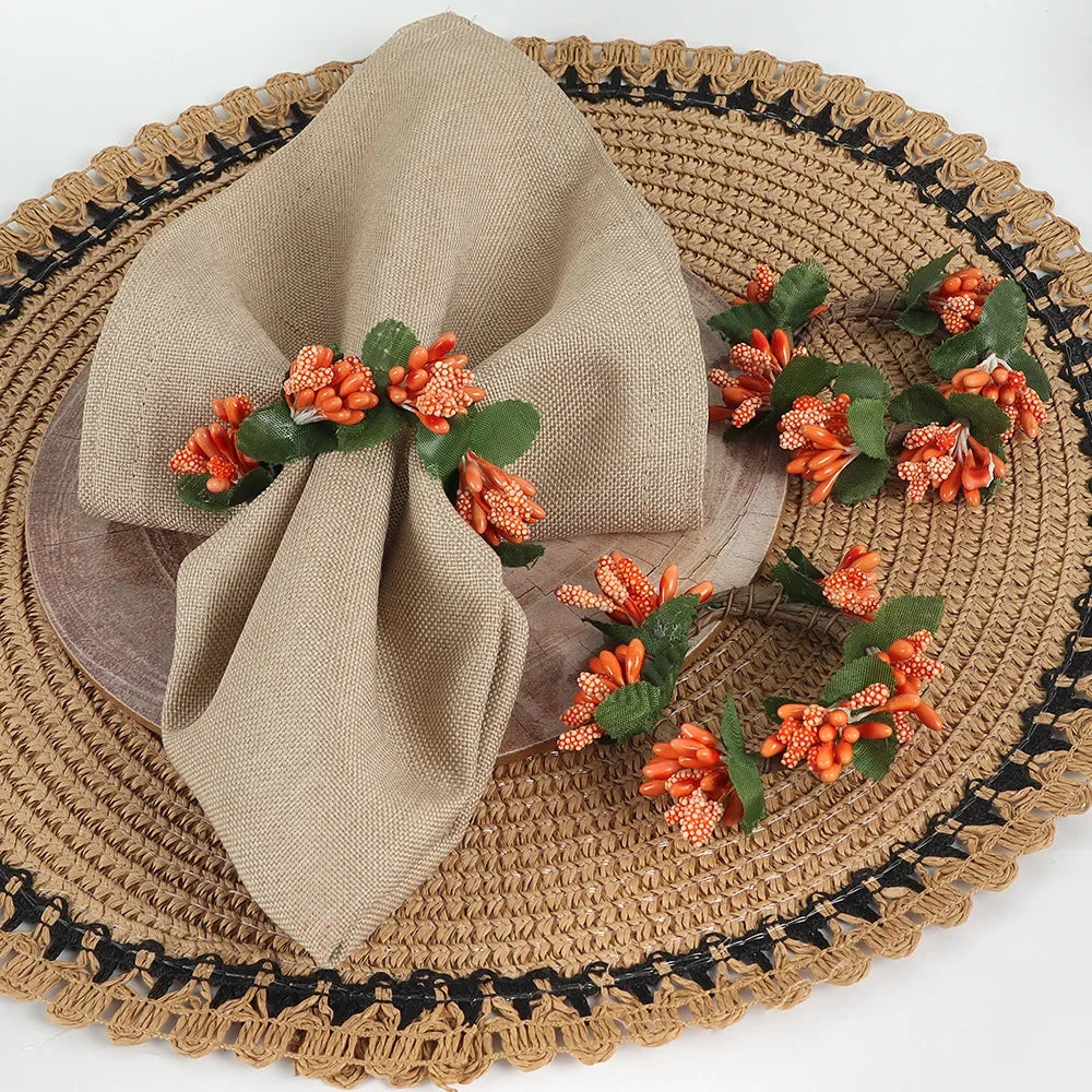 3pcs/6pcs/set Christmas Napkin Ring Red Pine Needle Wreath Napkin Buckle Hand Woven Napkin Loop Cloth Loop Oasis Select