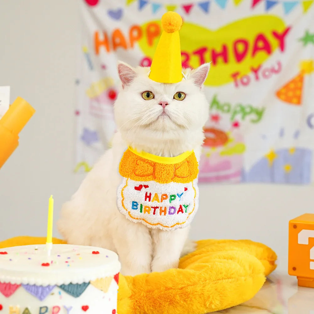 Pet Dog Cat Birthday Dress Bib Party Supplies Saliva Towel Felt Hat Oasis Select