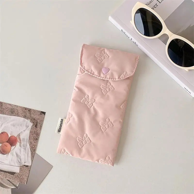 INS Style Bow Embossed Pencil Case Student Stationery Storage Bag Pencil Bag Portable Sunglasses Storage Bag Oasis Select Pink