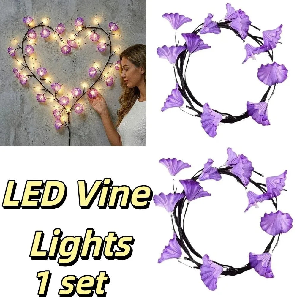 Bendable LED Vine Lights – Flower & Leaf, IP55 Waterproof, 36 LEDs