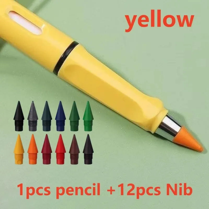 1/2set Kawaii 12 Colors Eternal Pencil No Ink Unlimited Pencils School Kids Art Painting Color Sketch Writing Stationery Oasis Select 1set yellow