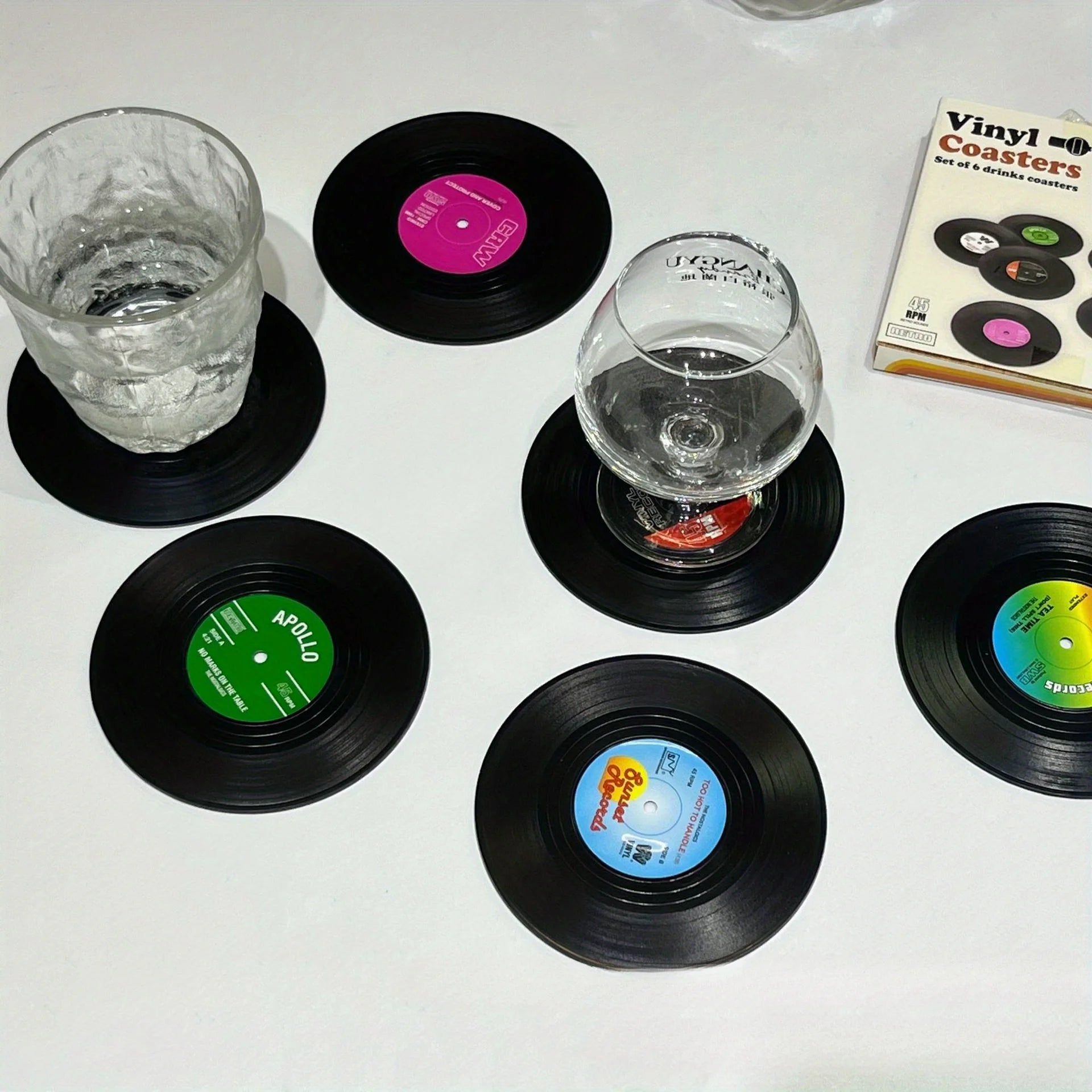 6pcs Vinyl Record Coasters Absorbent Retro Style Home Decor Hot Coffee Cup Placement Pads Effective Protection of The Desktop Oasis Select