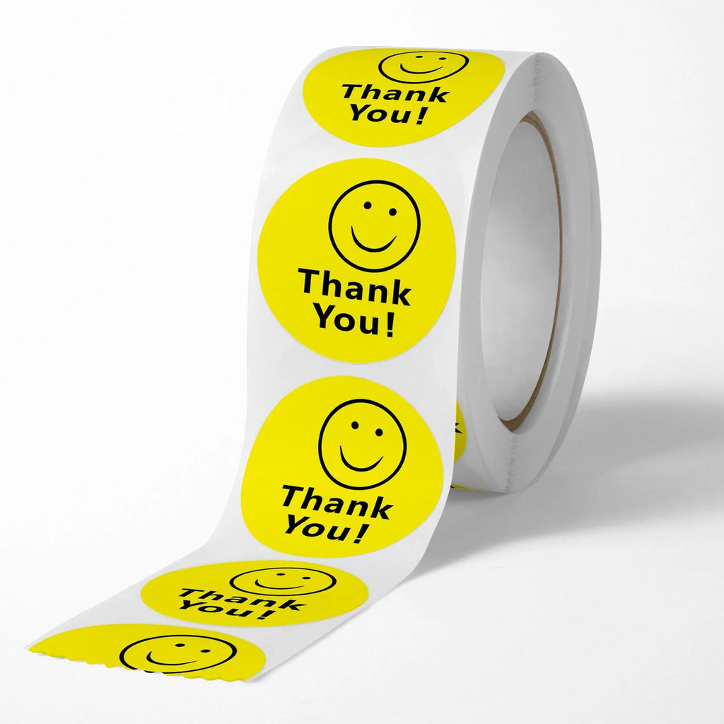 Smile Thank You Stickers,Yellow Smiley Face Thank You Stickers ,Happy Face Mailing Labels 500pcs Round Circle Adhesive Stickers Oasis Select