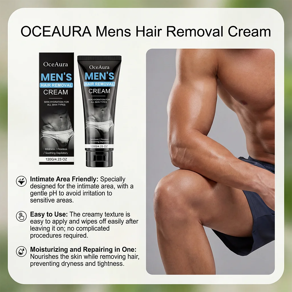 OceAura Men's Painless Hair Removal Cream – Body Depilatory Hair Removal Cream Oasis Select