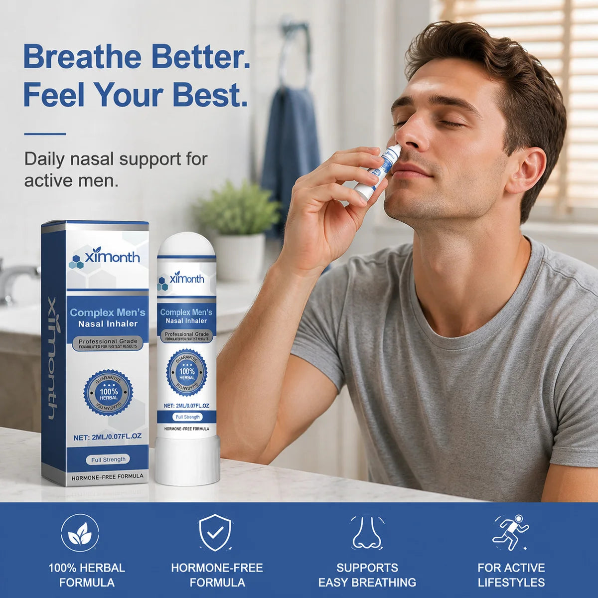 Complex Men's Nasal Inhaler Herbal Hormone-Free Professional Grade Fast-Acting Full Strength Daily Nasal Care Stick For Men Oasis Select