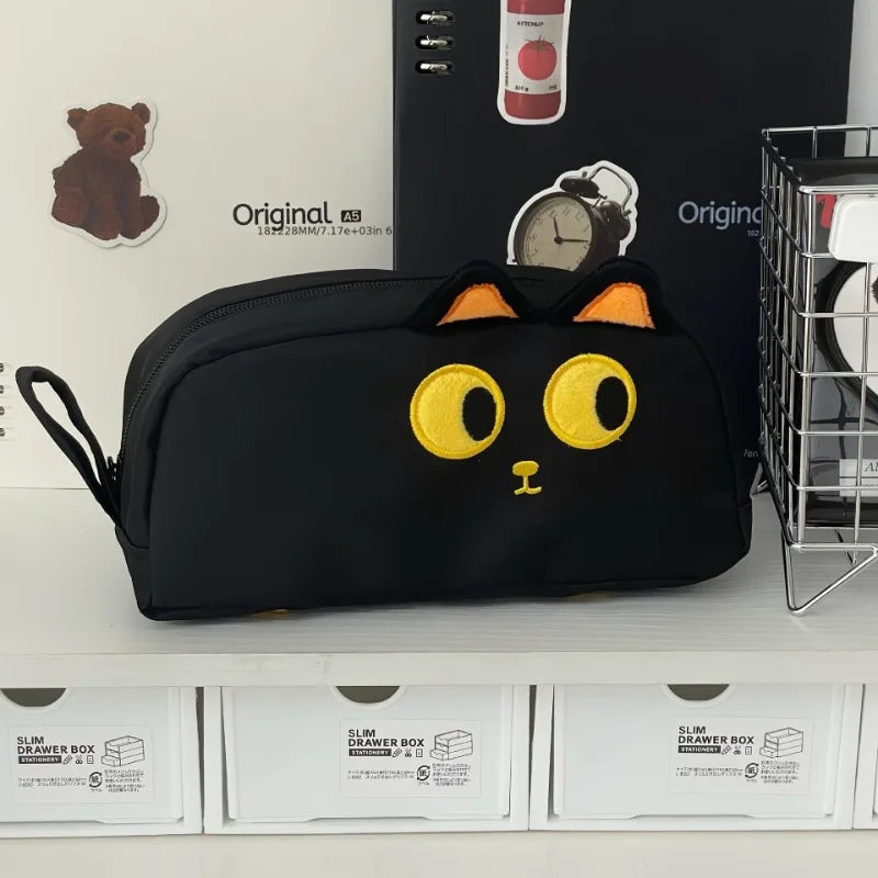 1pc Cute 3D Black Cat Pencil Bag,Large Capacity Polyester Pouch,Cute Paw Design for School Office,Gift for Cat Lover Pencil Case Oasis Select