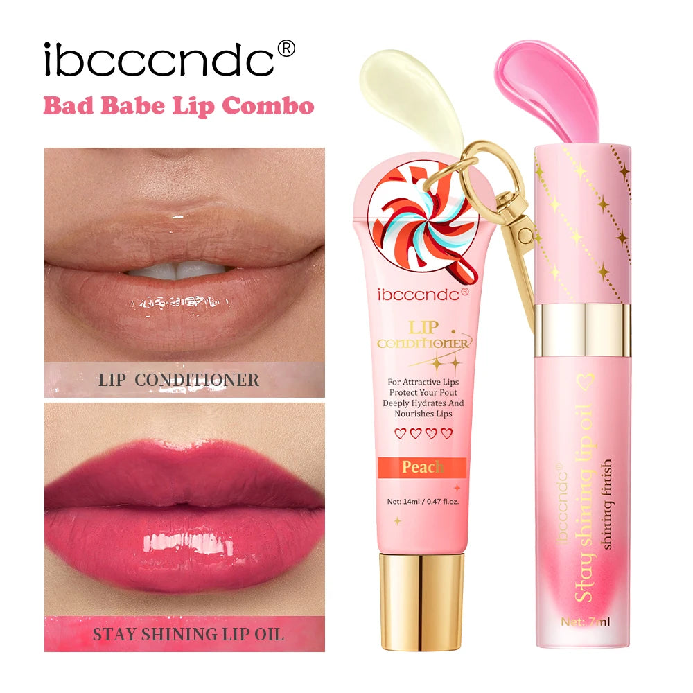 Lip Glosses Set Lip Duo Lip Gloss Combo with A Keychain Long Lasting Moisturizing Nourish Plumper Cosmetics Oasis Select 1Peach