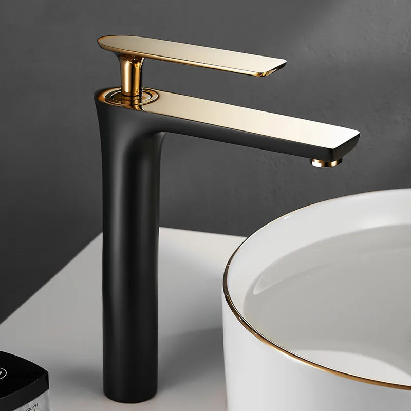 All Copper Black Gold Basin Faucet Sink Hot and Cold Faucet White Heightened Bathroom 1/2,3/8 Oasis Select