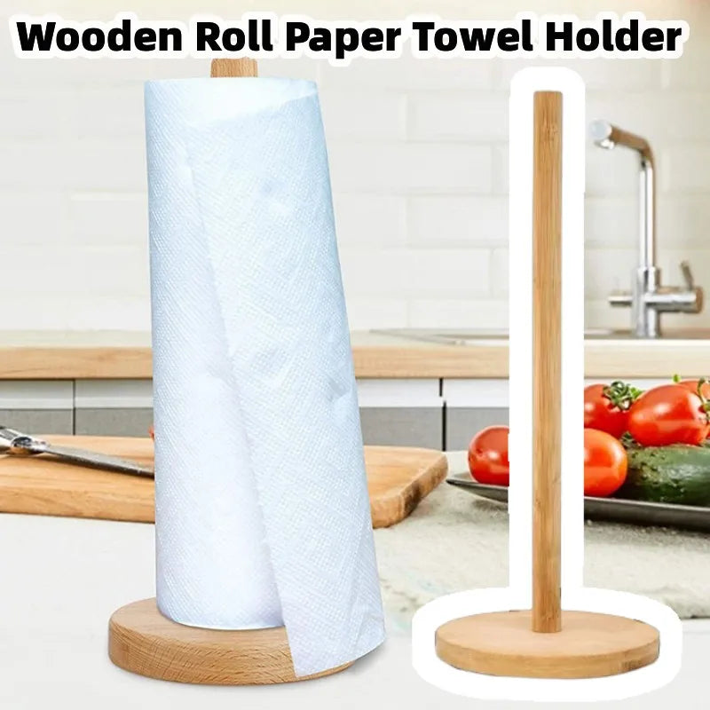 Kitchen Wooden Roll Paper Towel Holder Bathroom Tissue Stand Dining Table Vertical Napkins Rack Toilet Storage Accessories Oasis Select