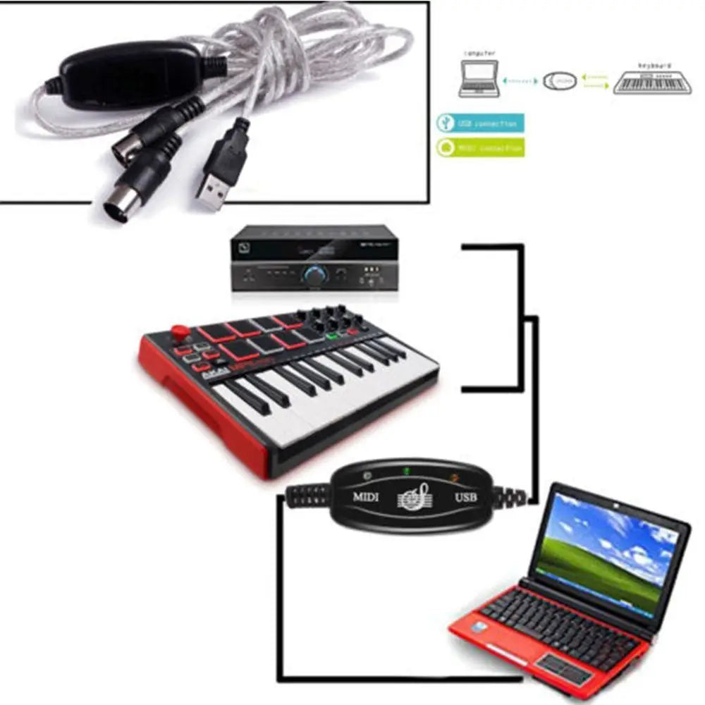 Interface for Electric Piano for Keyboard PC Audio Music Line MIDI to USB Cable MIDI Cable Drum Adapter USB IN-OUT Converter Oasis Select