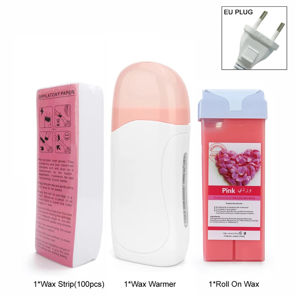 Rose Roll on Depilatory Wax Cream Hair Removal Roller Wax Heater Waxing Hot Cartridge Warmer Equipment Tool Waxing Kit Unisex Oasis Select 072-W-EU-Rose