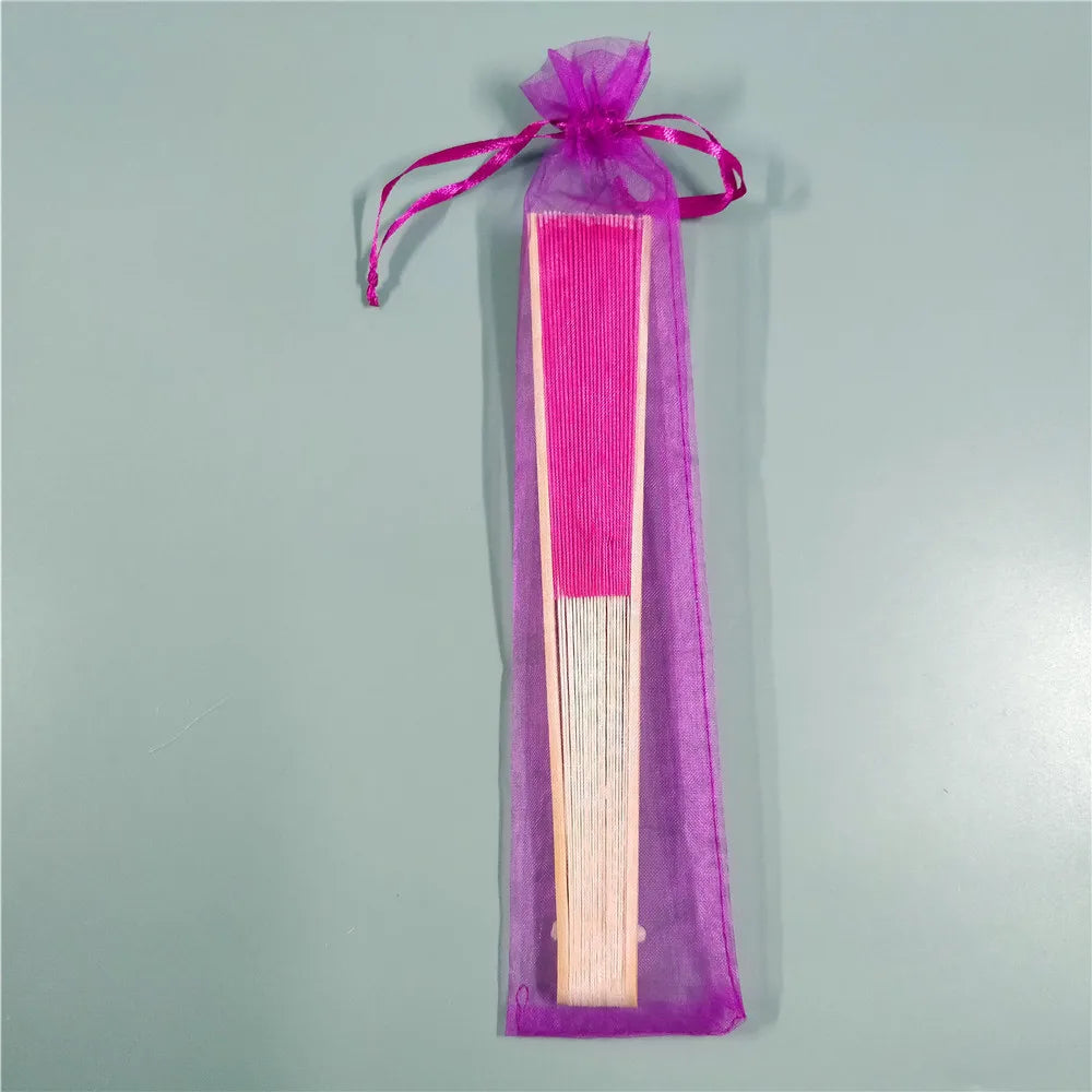 Hand Folding Fan with Organza Bag Bridal Shower Kids Christestening Favors Wholesale Bamboo Fabric Handheld Fans Oasis Select Rose Red
