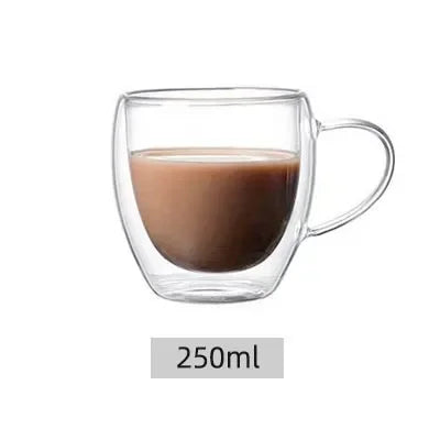 150-450ml Coffee Cup Double Wall Transparent Glass with Handle Double-layer Heat Insulation High Temperature Juice Milk Cup Oasis Select 250ml 301-400ml