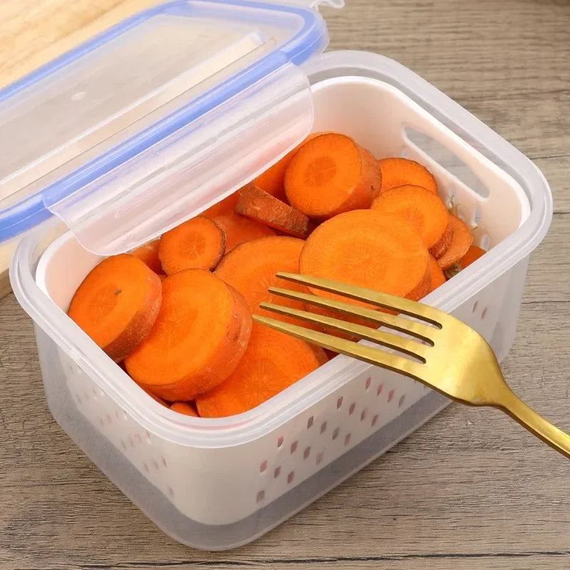Food Storage Boxes Double-layer Refrigerator Food Fresh Sealed Box Vegetable Fruit Box Drain Basket Container Kitchen Organizer Oasis Select