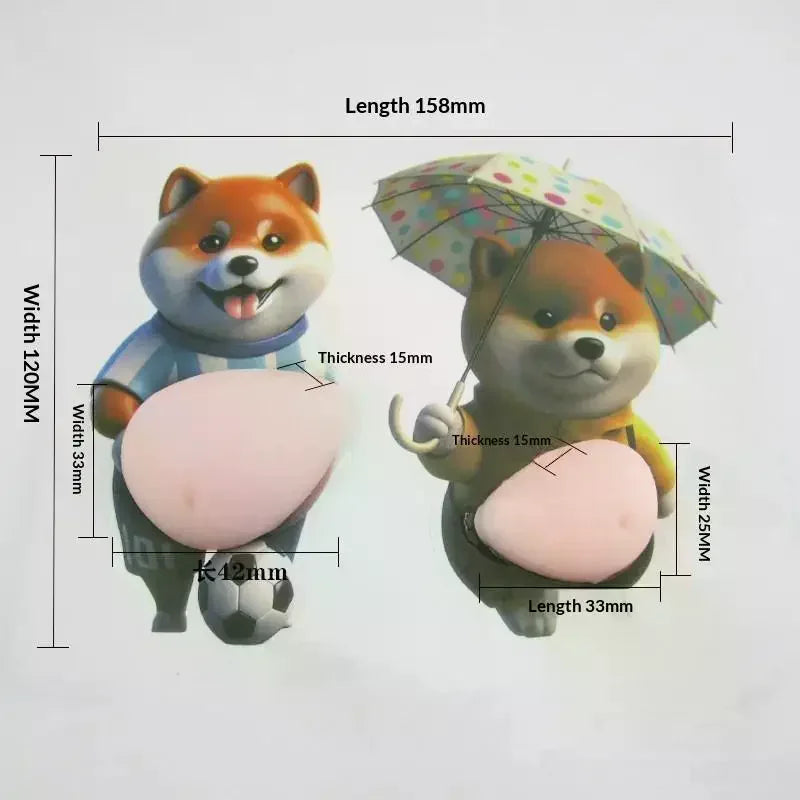 2pcs 3D Shiba Inu Stickers Cute Orange Chubby Silicone Self-Adhesive Decals for Apparel Oasis Select
