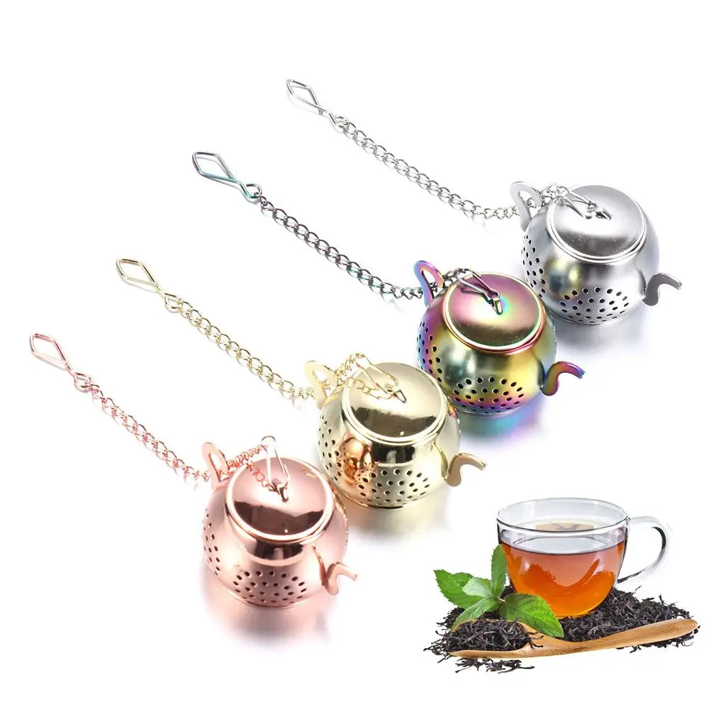 Stainless Steel Teapot Shape Herbal Spice Filter Diffuser Tea Strainer Loose Tea Infuser with Chain Kitchen Gadget Teaware Oasis Select