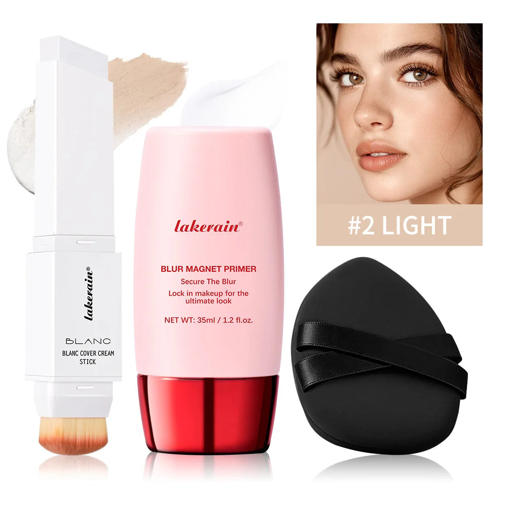 Blur Magnet Primer & Color-changing Foundation Stick Blurring Pores Matte Finish High Coverage Concealer Korean Makeup Combo Oasis Select SET 2