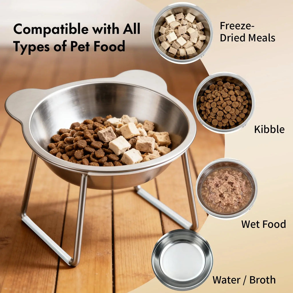 304 Stainless Steel Raised Cat Bowl | 15° Tilted Elevated Design