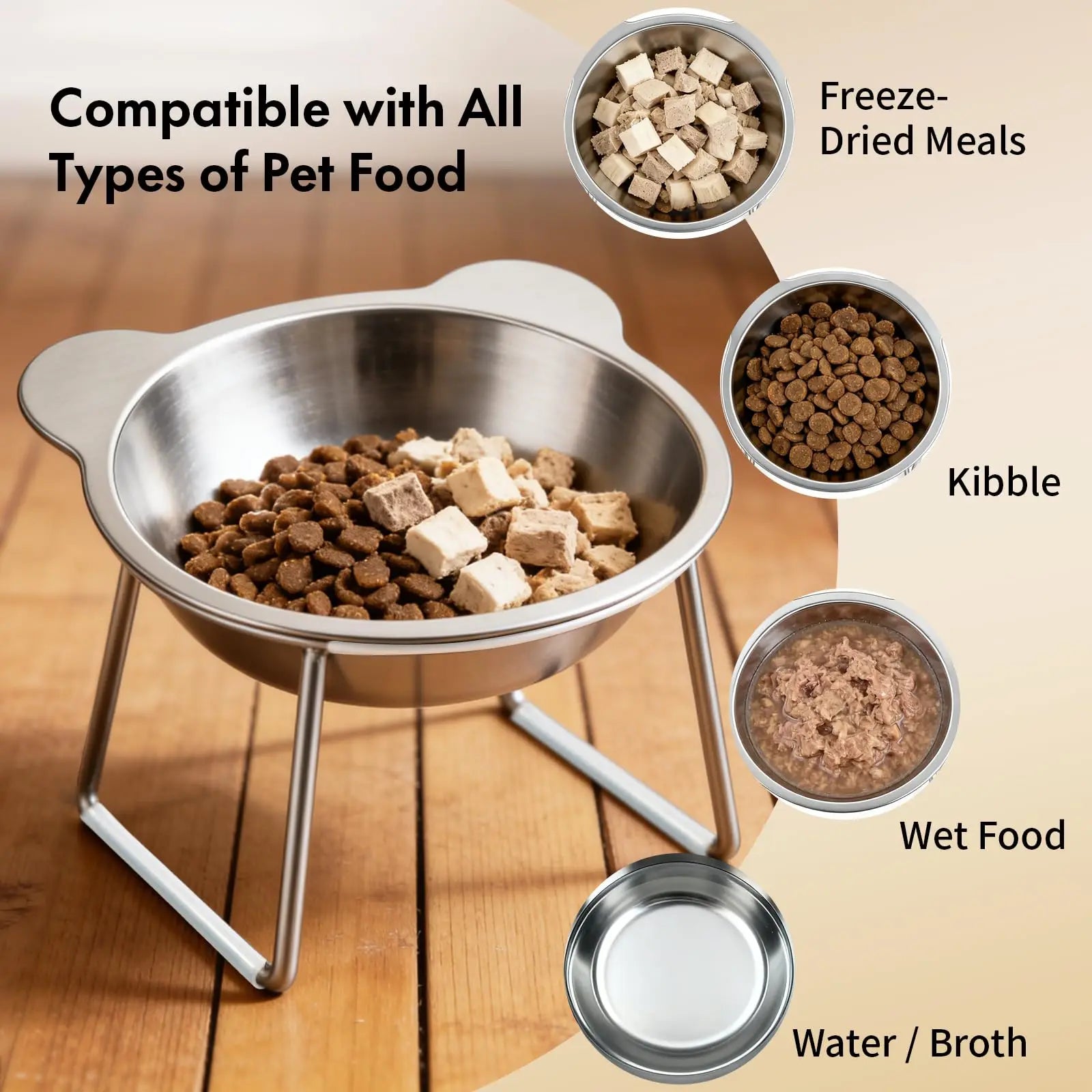 304 Stainless Steel Raised Cat Bowl | 15° Tilted Elevated Design