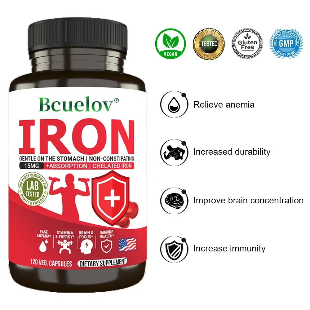 Bcuelov Iron Supplements 15mg – Energy, Immunity & Brain Health