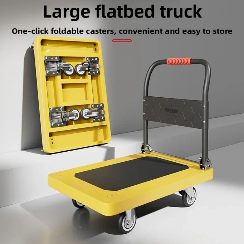 trolley truck, steel plate flatbed truck, portable folding silent household pulling cart, four-wheel folding trolley Oasis Select