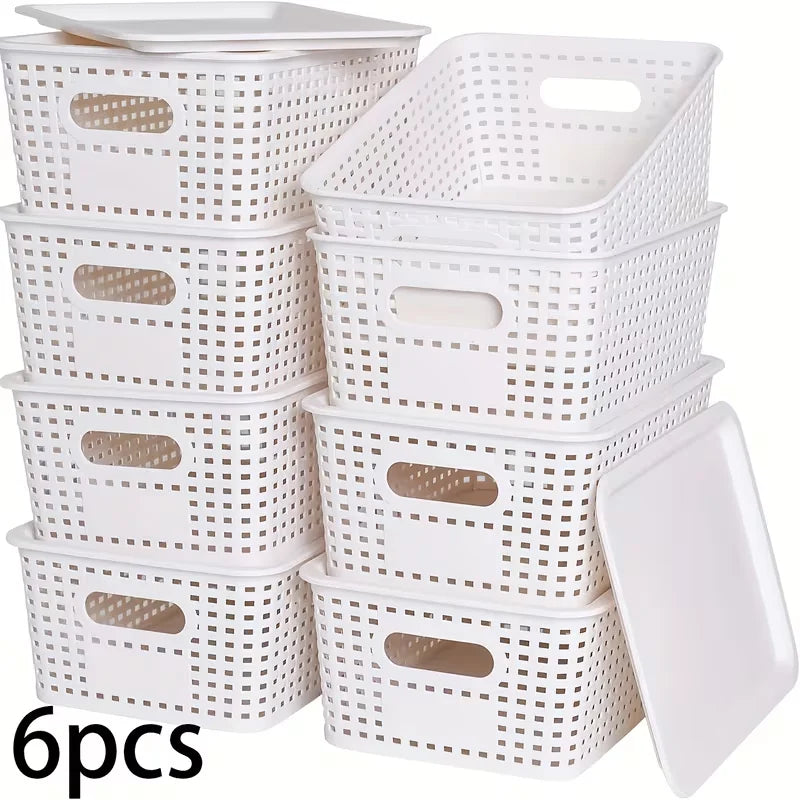 6 Stackable Storage Boxes with Lids, Space saving Storage Rack Container, Suitable for Home Office, Bedroom Perfect for Home Use Oasis Select white