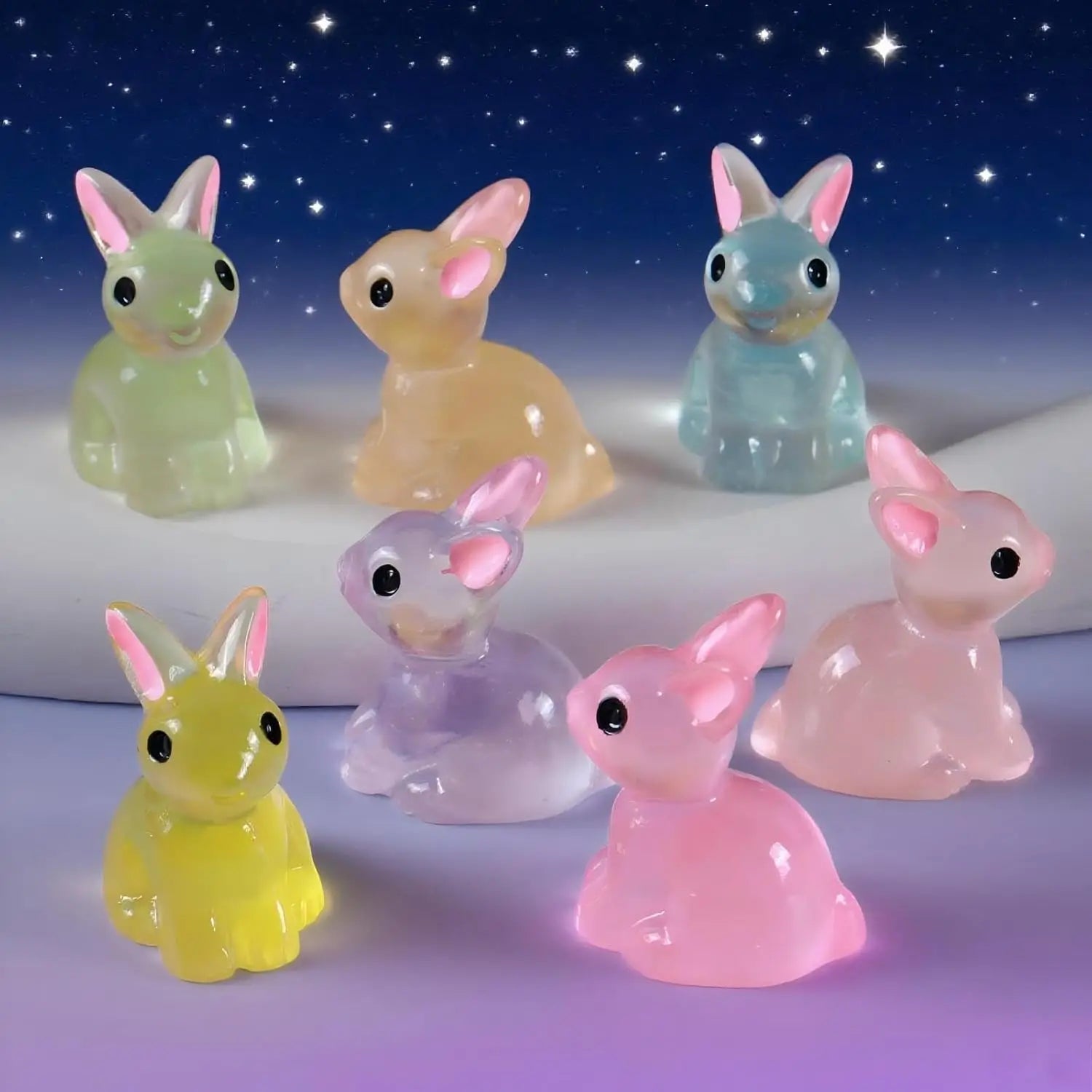 18/36/54 PCS Glow-in-the-Dark Bunny Figurines for Fairy Garden Paths & Micro Landscapes Resin Mini Rabbits Moss Terrarium Decor Oasis Select