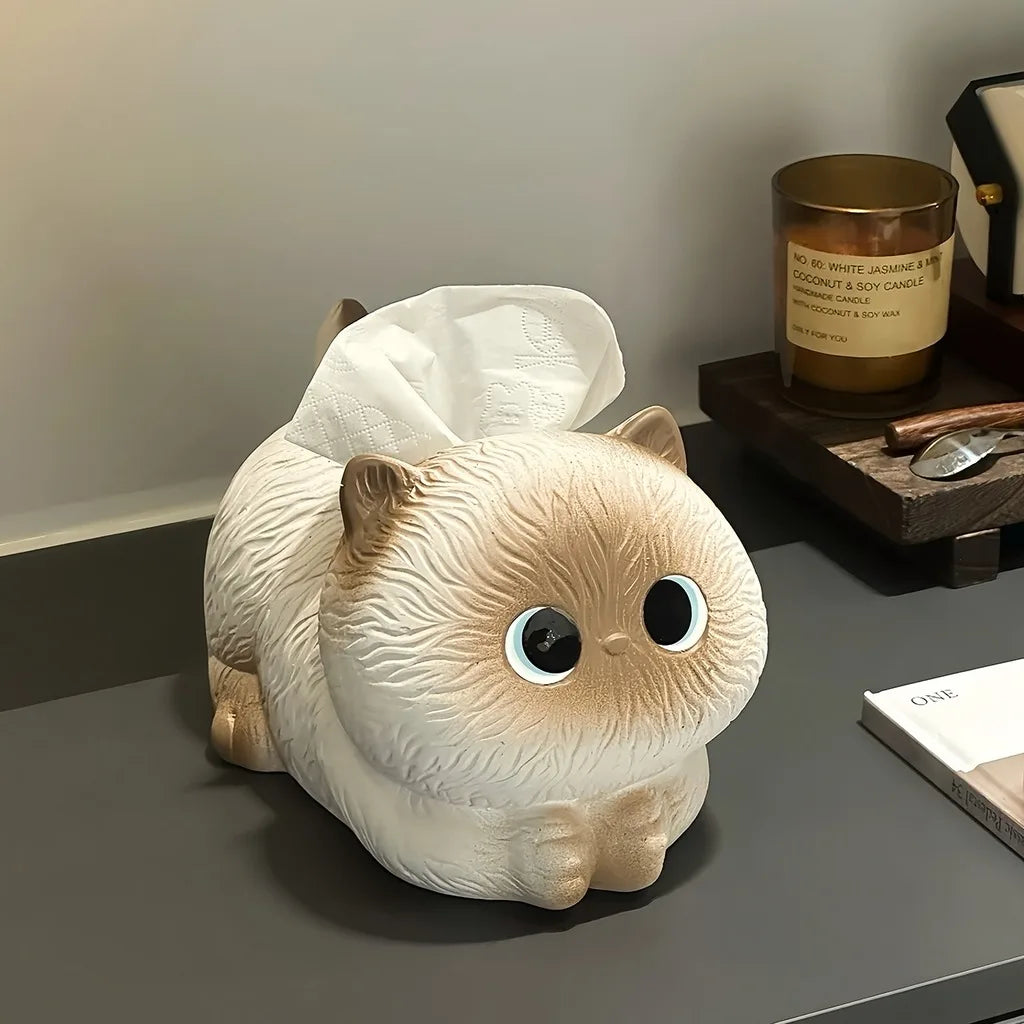 Cute Cat Ceramic Tissue Box Holder, Kawaii Cartoon Animal Napkin Dispenser, Creative Desktop Organizer for Home Office D Oasis Select