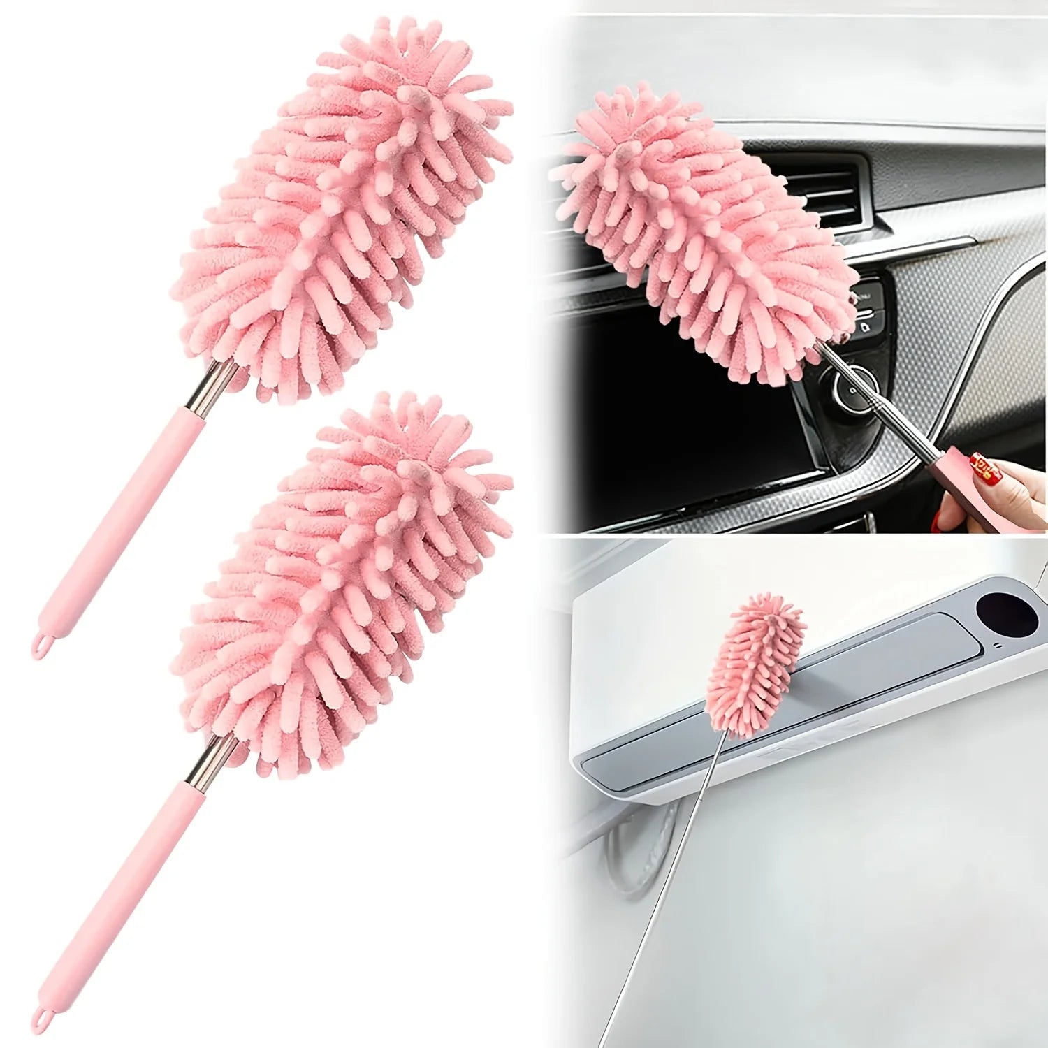 4-Pack Chenille Microfiber Duster Refills with Expandable Handle, Reusable & Washable, Soft Bendable Dry Dusters for Home & Car Oasis Select