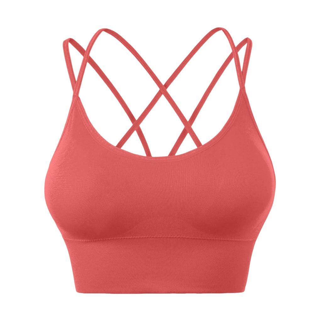 Wirefree Sports Bra Women's Sexy Back Shockproof Fitness Crisscross Brassiere Training Sports Running Yoga Tank Tops Sportswear Oasis Select Red 38
