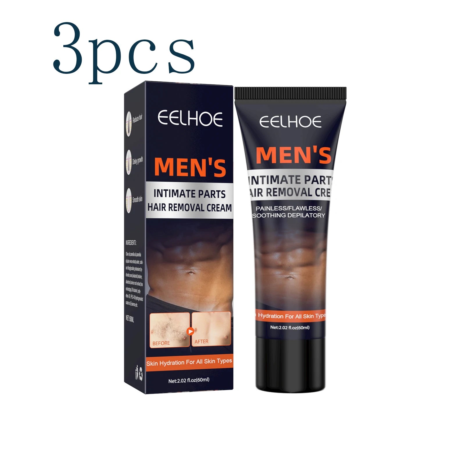 Men's Hair Removal Cream, Gentle & Non-Irritating, For Chest, Armpit & Leg Hair, Smooth Full-Body Hair Removal Cream for Men Oasis Select 3pcs