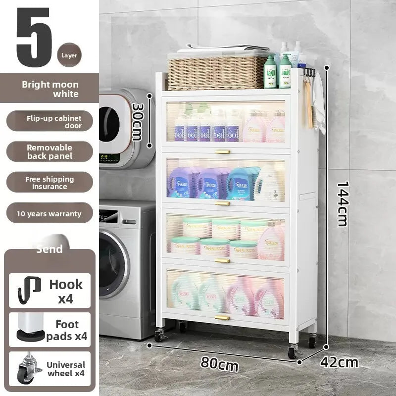 Toilet rack Floor-to-ceiling multi-functional dustproof laundry detergent Cosmetics Bathroom storage Balcony storage cabinet Oasis Select White 80CM 1