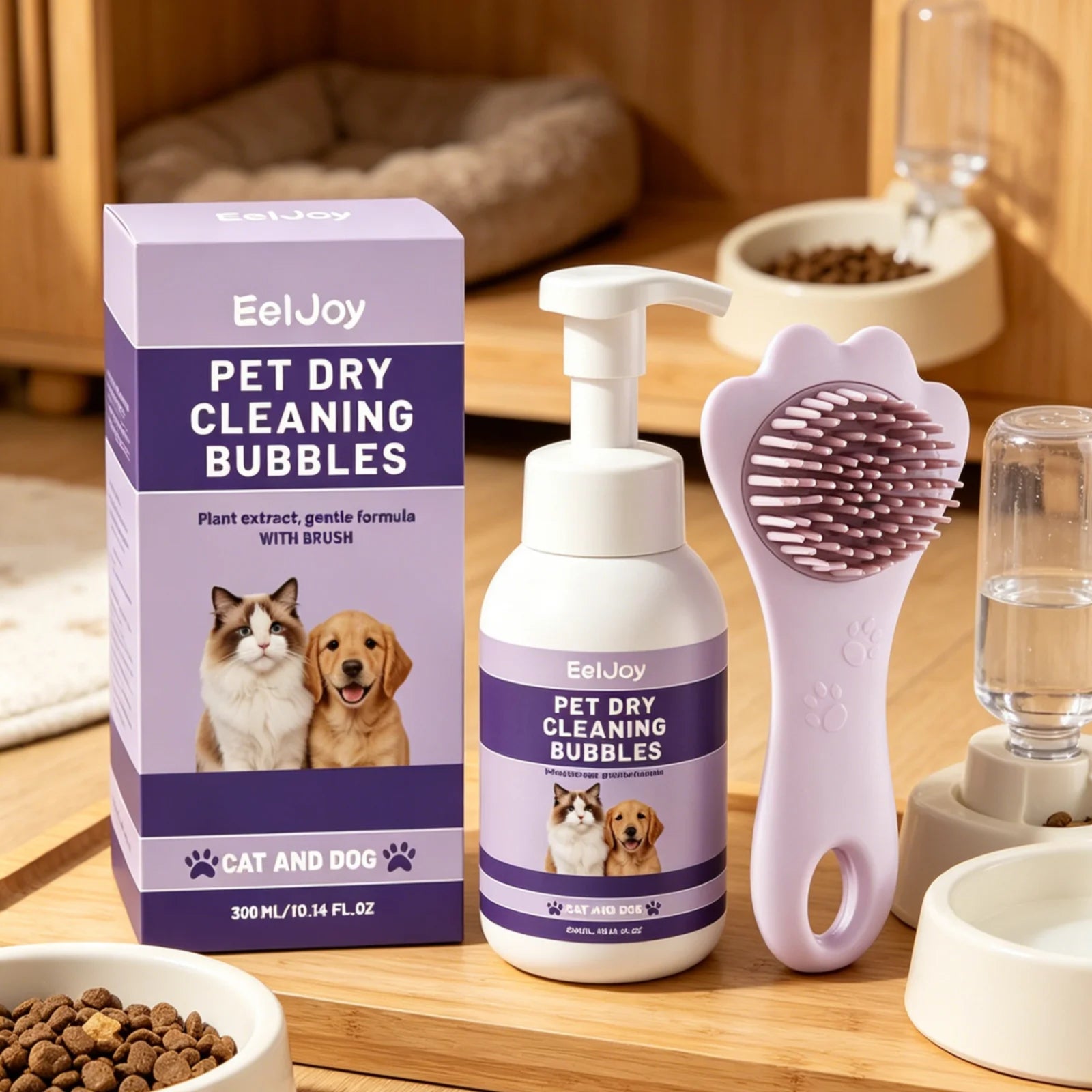 EelJoy No-Rinse Pet Dry Shampoo Foam + Brush 300ml Waterless Pet Shampoo Oasis Select