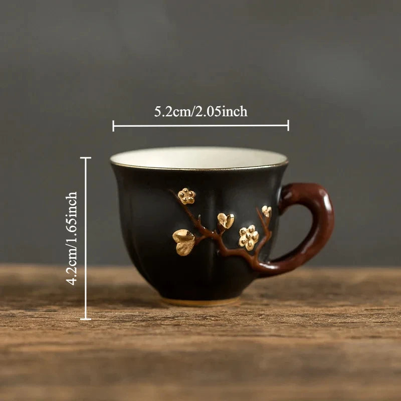 Chinese Handmade Plum Pattern Ceramic Tea Cup Small Coffee Cups with Handle China Porcelain Mugs Tea Set Oasis Select 50ml-C <200ml